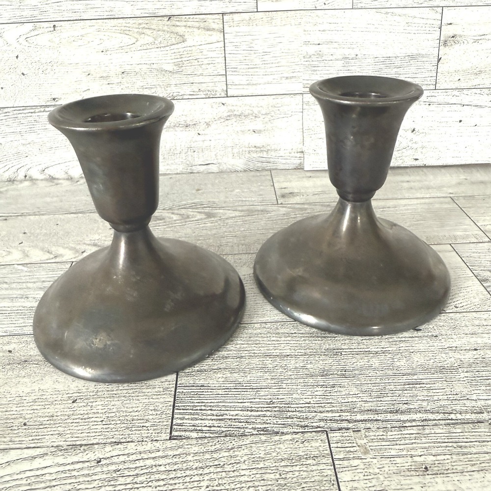 Modern MCM International Silver Company (2) Candle Holders‎ Pillar Silver Plated